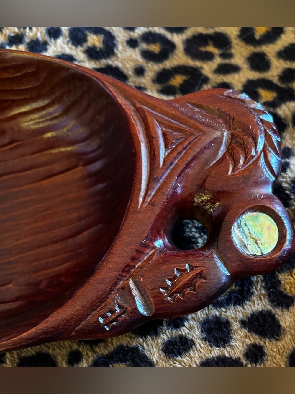 Vintage Māori Hand-Carved Wood Dish | Paua Shell Inlay | Made in New Zealand